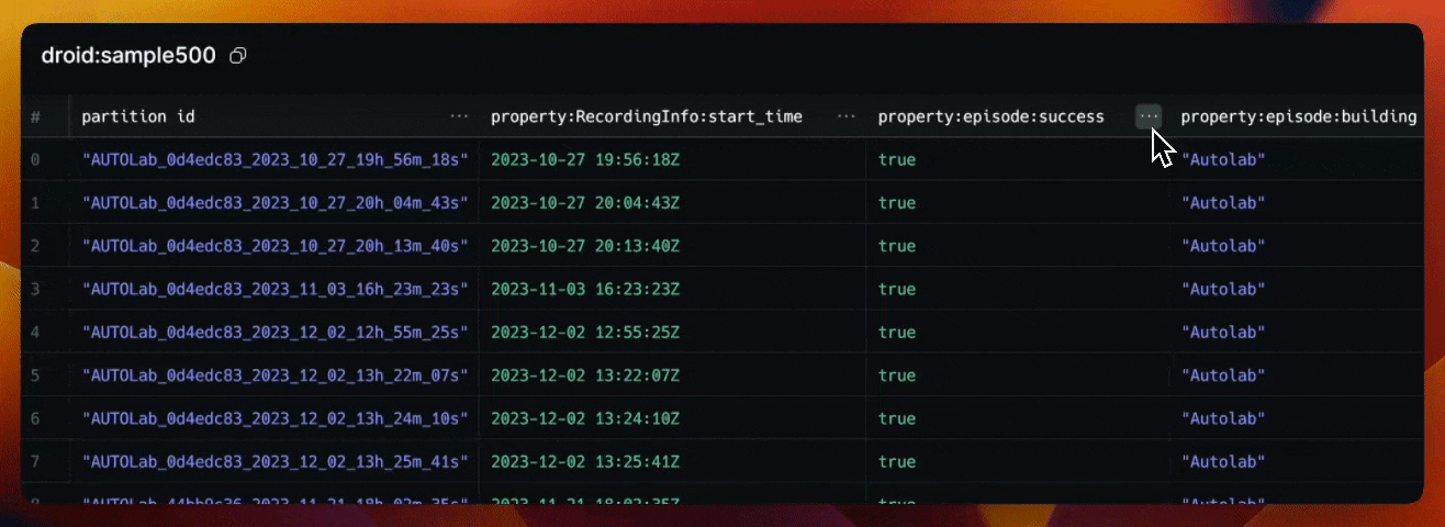 table filtering example in Rerun